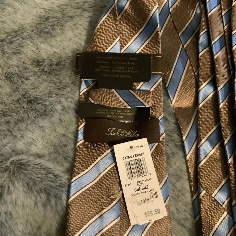 NWT Tasso Elba 100% Silk Brown & Blue Tie